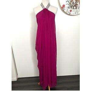 Badgley Mischka Silk Halter Maxi Dress